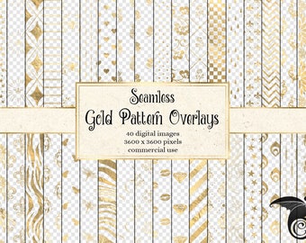 Gold Pattern Overlays 2, seamless gold foil pattern PNG transparent overlays for digital paper instant download commercial use