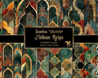 Watercolor Arabian Riches Digital Paper - seamless printable digital backgrounds for commercial use