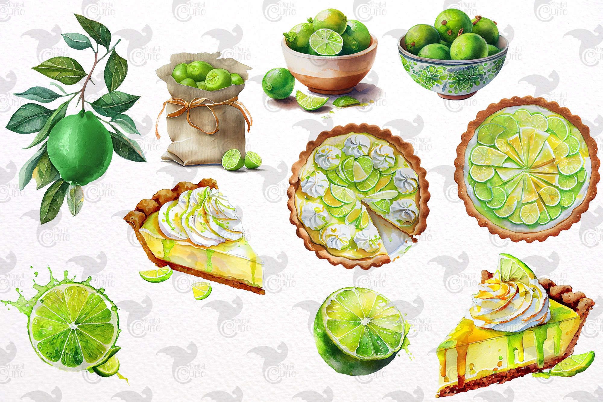 Watercolor Key Lime Clipart Digital Png Key Lime Pie Citrus Etsy UK