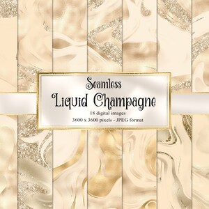 Liquid Champagne Digital Paper, light gold foil and gold glitter seamless backgrounds