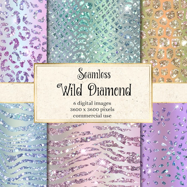 Wild Diamond Digital Paper - seamless animal print glitter glam luxury textures instant download for commercial use