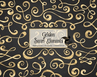 Imágenes prediseñadas de espirales de lámina dorada, elementos decorativos elegantes (PNG, descarga digital)