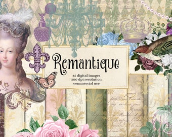 Romantique Digital Scrapbook Kit - Marie Antoinette vintage French digital ephemera with clip art and digital paper instant download