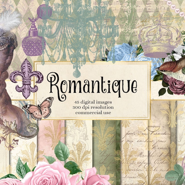 Romantique Digital Scrapbook Kit - Marie Antoinette vintage French digital ephemera with clip art and digital paper instant download