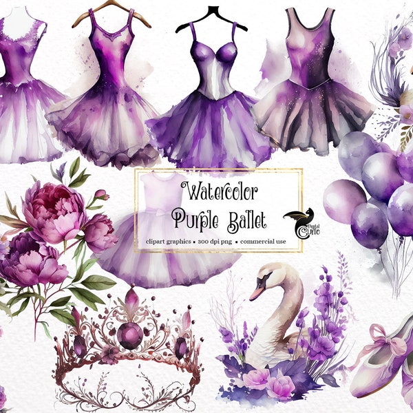 Watercolor Purple Ballet Clipart - dance clip art graphics in PNG format instant download for commercial use