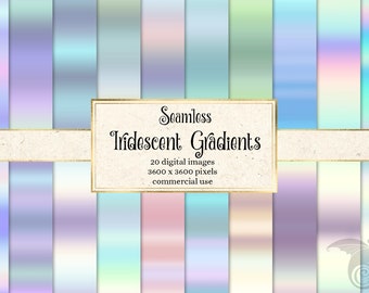 Seamless Iridescent Gradients Digital Paper, backgrounds in ombre rainbow instant download for commercial use