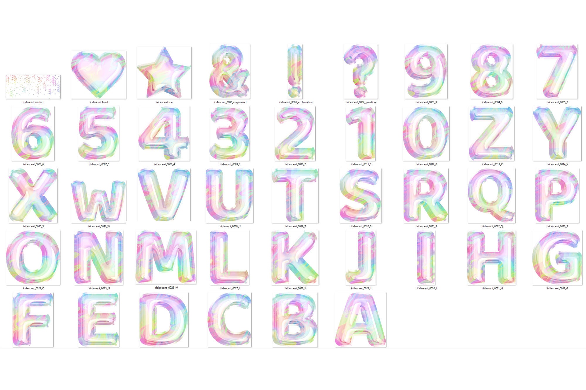 Iridescent Balloon Alphabet Clip Art – Rainbow Foil PNG (digital ...