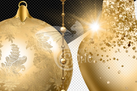 Bronze and Gold Christmas Ornaments Clipart digital glitter Christmas ball ornament clip art in png format for commercial use
