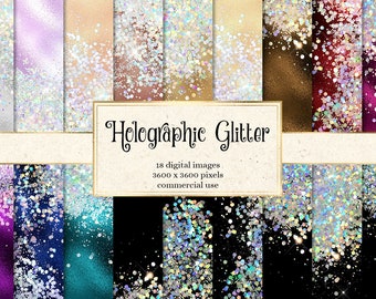 Papel digital holográfico con purpurina, texturas iridiscentes plateadas (descarga digital)