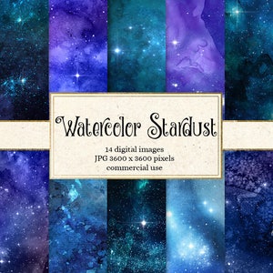 Watercolor Stardust Digital Paper, Starfield Galaxy Night Sky Cosmic Celestial Watercolor Scrapbook Paper Pack Backgrounds textures image 1