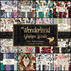 Wonderland Graphics Bundle, Vintage Alice Adventures, digital scrapbooking graphics discount clip art and digital paper image 1