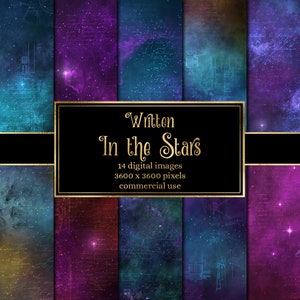 Geschreven in de Stars Digital Paper - galaxy space texturen met sterrenhemel, steampunk en nevel instant download commercieel gebruik
