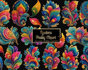 140+ Rainbow Paisley Clipart Bundle PNG | Boho Indian Floral Digital Art