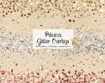 Glitter Overlays - Rose Gold, Silber Konfetti (PNG Digital Download)