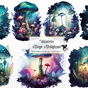 Acquerello Magic Mushrooms Clipart - dark fantasy acquerello strega fata formato PNG download istantaneo per uso commerciale