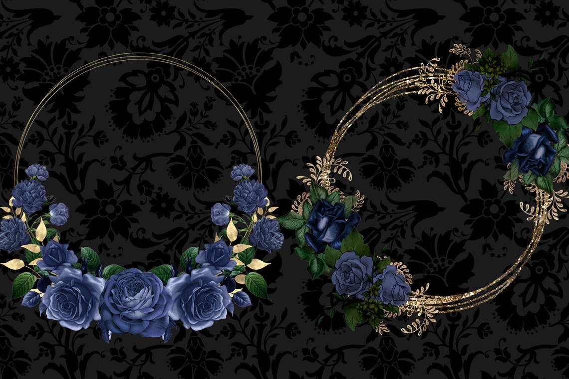 Navy and Gold Wreaths Clipart Blue Rose Wreath Clip Art in - Etsy
