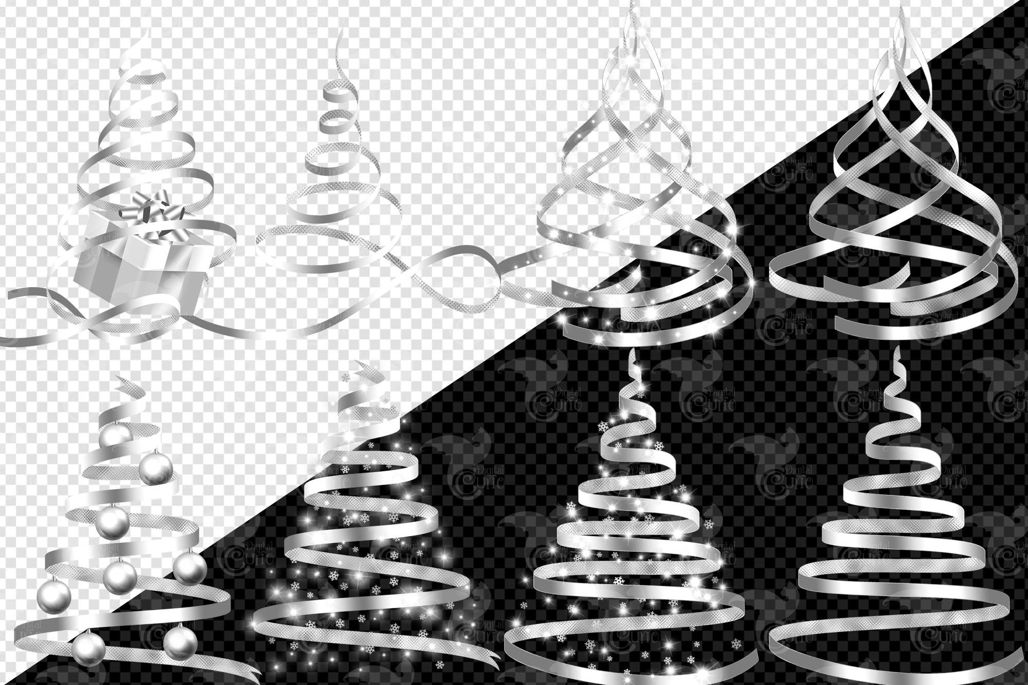 Silver Ribbon Christmas Tree Clip Art Digital Holiday Etsy