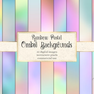 Rainbow Pastel Ombre Digital Paper, backgrounds in soft gradients instant download for commercial use