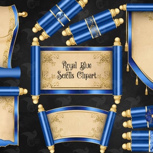 Royal Blue Scrolls Clipart - ClipArt di tappezzeria digitale per disegni fantasy magici download istantaneo per uso commerciale