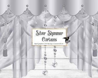 Imágenes prediseñadas de cortinas plateadas brillantes, cortinas de teatro para escenario (gráficos digitales)