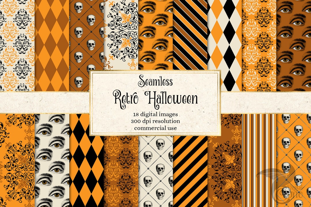 Retro Halloween Digital Paper Textures, Skull Vintage Patterns (digital ...