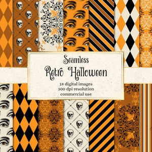 Retro Halloween Digital Paper Textures, antique skull and vintage patterns, printable halloween scrapbook paper commercial use