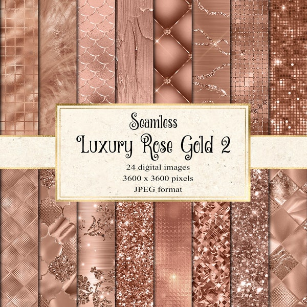 Luxury Rose Gold Digital Paper 2, seamless rose gold textures with shimmer foil and glitter instant download for commercial use