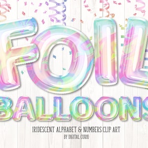 Schillernde Folienballon Alphabet Clip Art - Pastell Regenbogen sofortiger Download Grafiken im PNG-Format für kommerzielle Nutzung Party designs