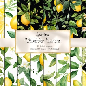 Papel Digital de limón de acuarela, texturas imprimibles de frutas sin costura papel de álbum de recortes imprimible