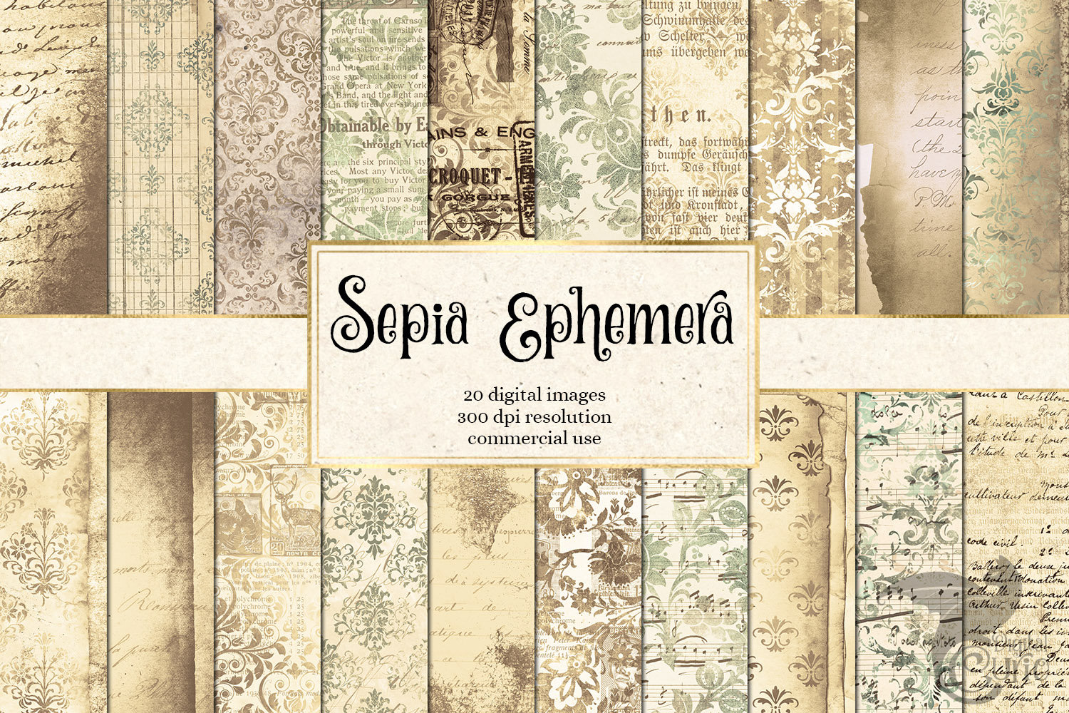 Sepia Ephemera Digital Paper Instant Download Vintage - Etsy