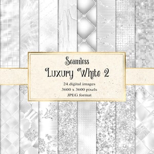 Luxury White Digital Paper 2, seamless metallic textures with foil and glitter instant download for commercial use