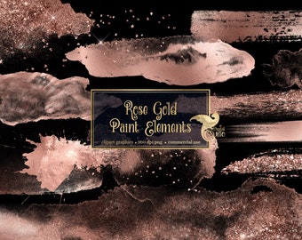 Rose Gold Paint Elements, Brush Strokes Clipart (PNG)