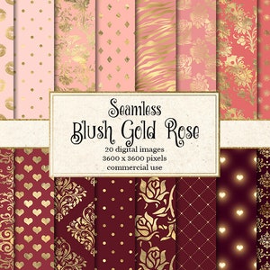 Blush Gold Rose Digital Paper, Floral Rose Patterns, Damask Roses Backgrounds, Scrapbooking, Digital Instant Download Commercial Use