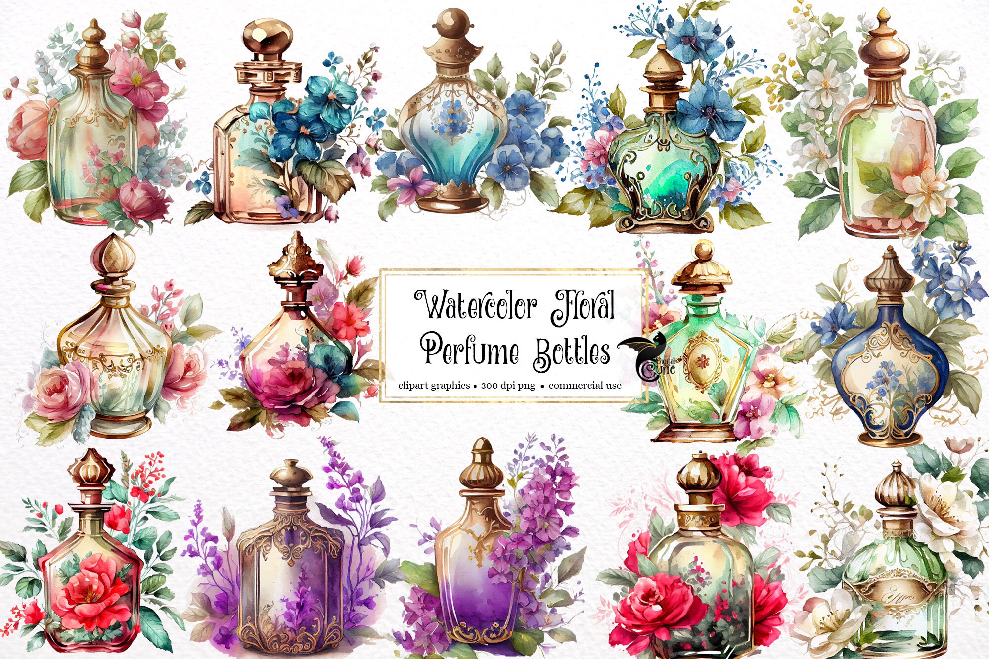 Vintage Perfume Bottles Clip Art