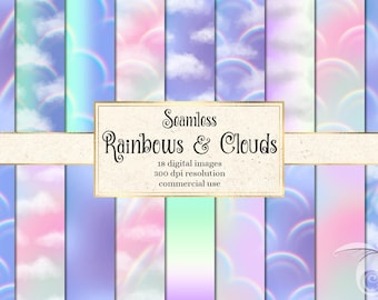 Rainbow Cloud Digital Paper, Ombre Seamless Pattern (Digital Download)