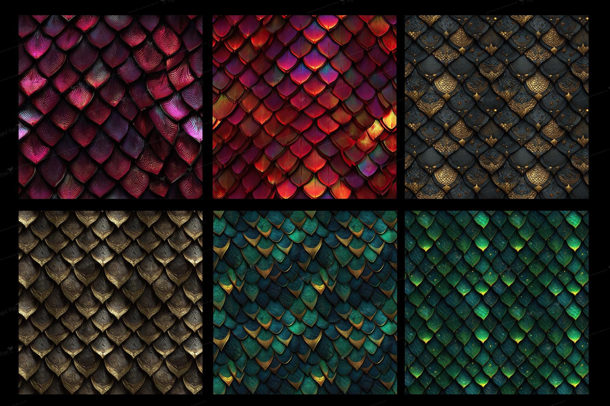 Dragon Armor Digital Paper, Seamless Serpent Scale Patterns (digital ...