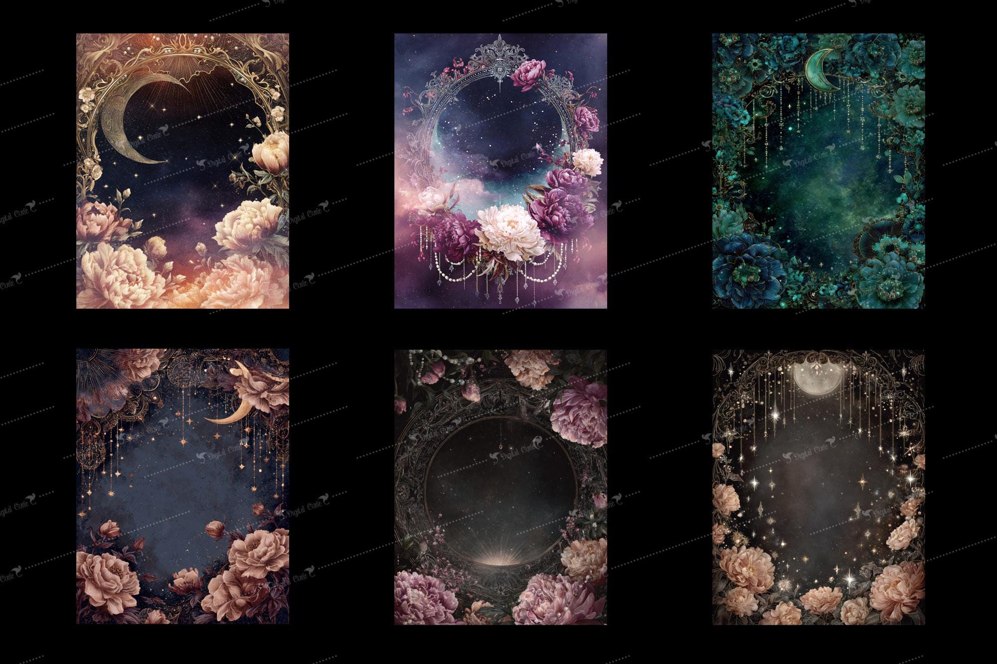 Jewel Moon Digital Paper, Celestial Junk Journal Pages (8.5x11 Paper ...