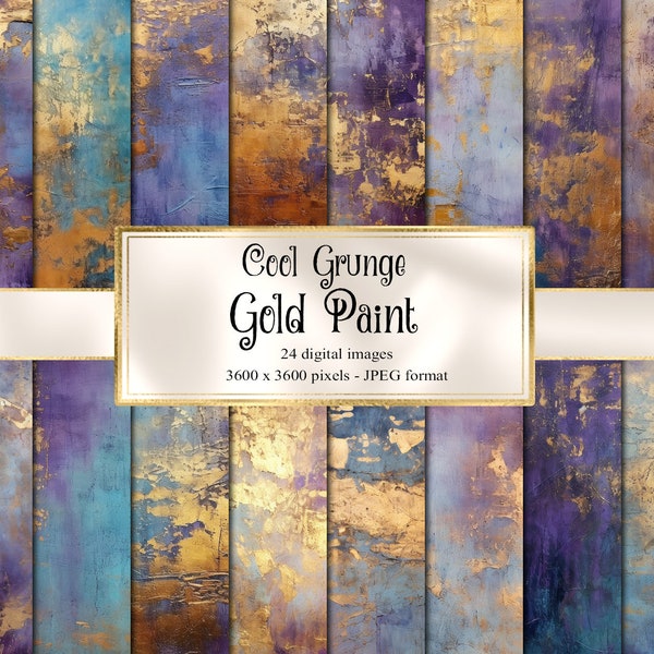 Cool Grunge Gold Paint Digital Paper, backgrounds with distressed vintage textures printable paper for commercial use