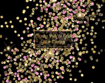 Chunky Pink and Gold Glitter Overlays, Digital PNG (Digital Download)