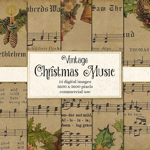 Vintage Christmas Sheet Music Digital Paper Scrapbook Paper Etsy UK