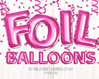 Hot Pink Foil Balloon Alphabet Clip Art - graphiques de téléchargement instantané numérique au format PNG pour des conceptions de célébration et de fête à usage commercial