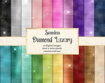 May include: A set of 24 digital seamless patterns featuring a diamond-like texture in various colors. The patterns are 3600 x 3600 pixels and are for commercial use.