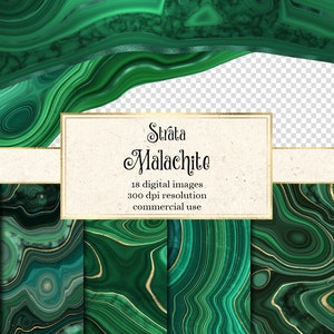 Schichten Malachit Digitales Papier und Border Overlays mit Goldfolie, druckbare Scrapbook Papier Texturen sofortiger Download für kommerzielle Nutzung