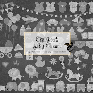 Chalkboard Baby Shower Clipart, mit Kreide Dschungel Safari Tiere, Banner, Lichterketten, Kreide Baby Shower Grafiken für kommerzielle Nutzung