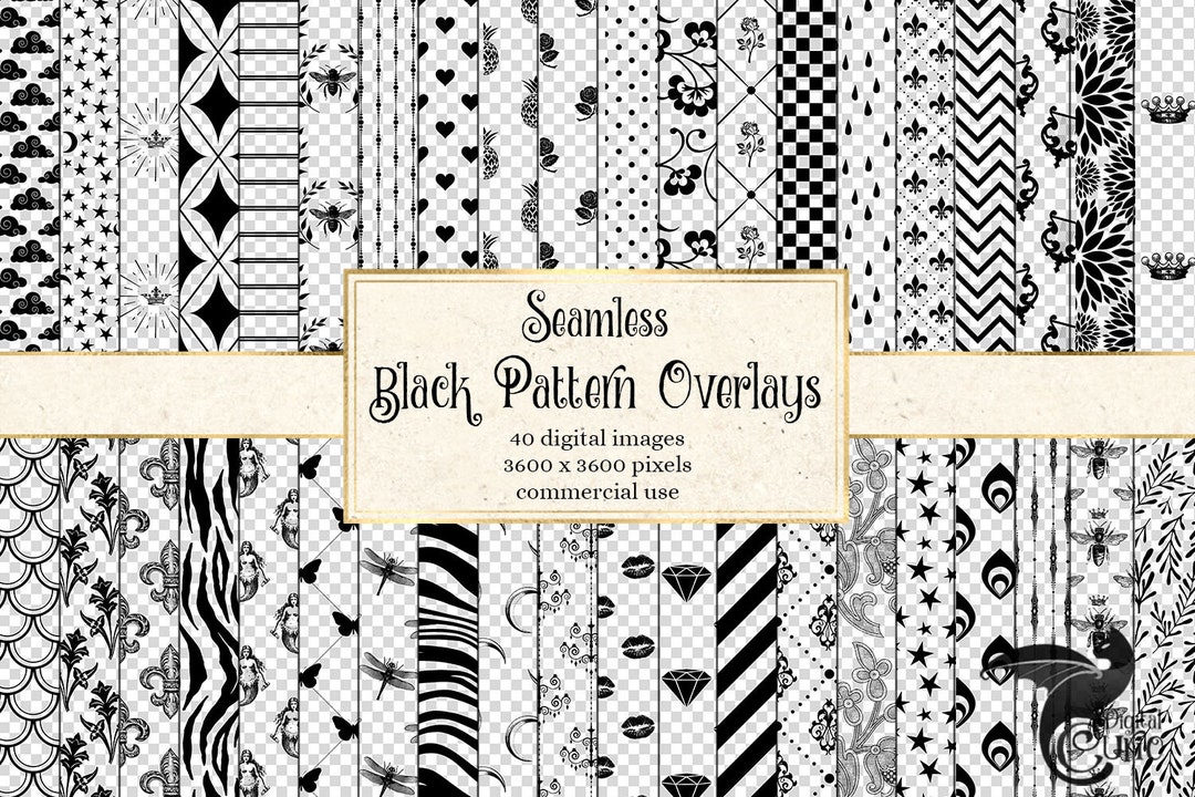 Black Seamless Pattern Overlays, Transparent PNG, Commercial Use ...