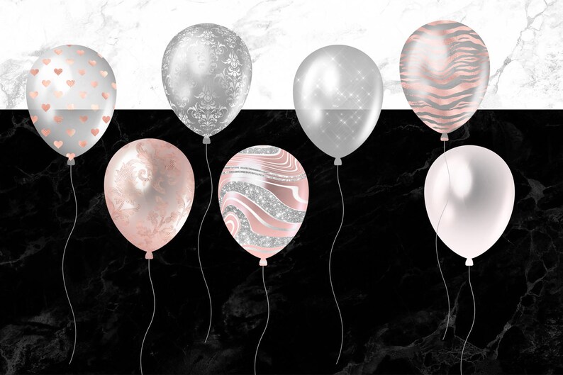 Blush and Silver Balloons Clipart, Pink Glitter Confetti (PNG, Digital ...
