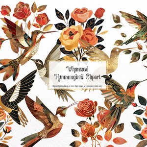 Whimsy Hummingbird Whimsical Hummingbird Clipart – Spring Birds and Flowers (PNG, Digital ...