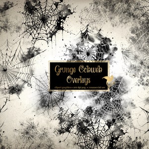 Grunge Cobweb Overlays and Spider Web Clipart, digital PNG Halloween graphics digital overlays, gothic spider web instant download