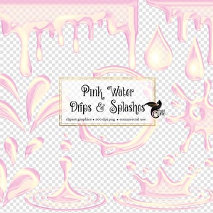 Pink Water Drips and Splashes Clipart - digital clip art overlays instant download for commercial use