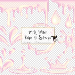 Pink Water Drips and Splashes Clipart - digital clip art overlays instant download for commercial use